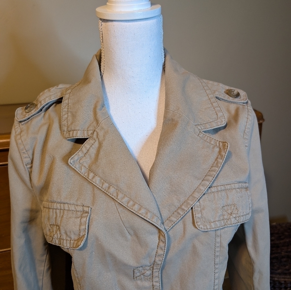 Ann Taylor Brushed Khaki Cargo Summer Jacket Casual Blazer Size L - Picture 3 of 14
